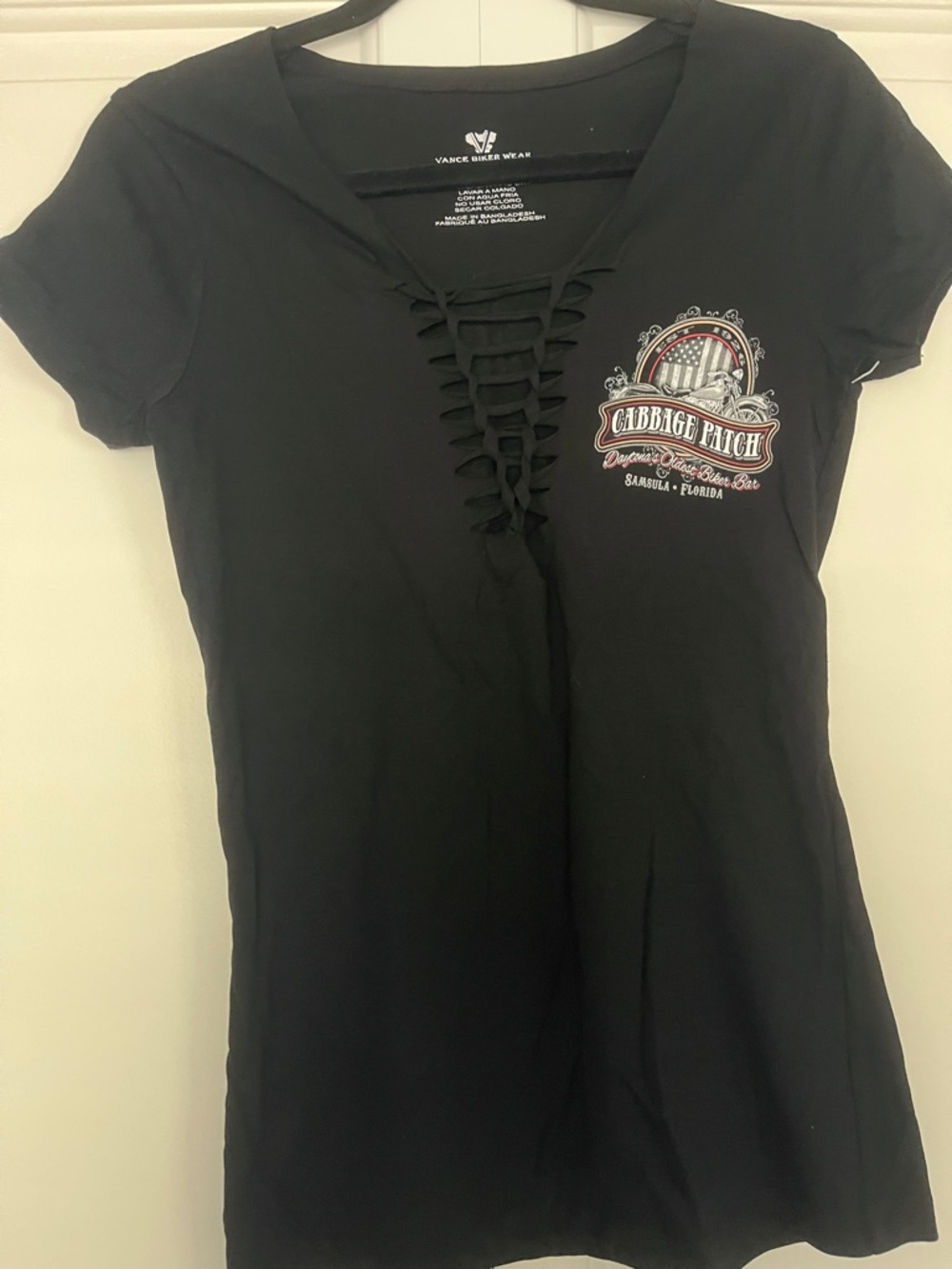 Black Lace-Up V-Neck Women's Tee